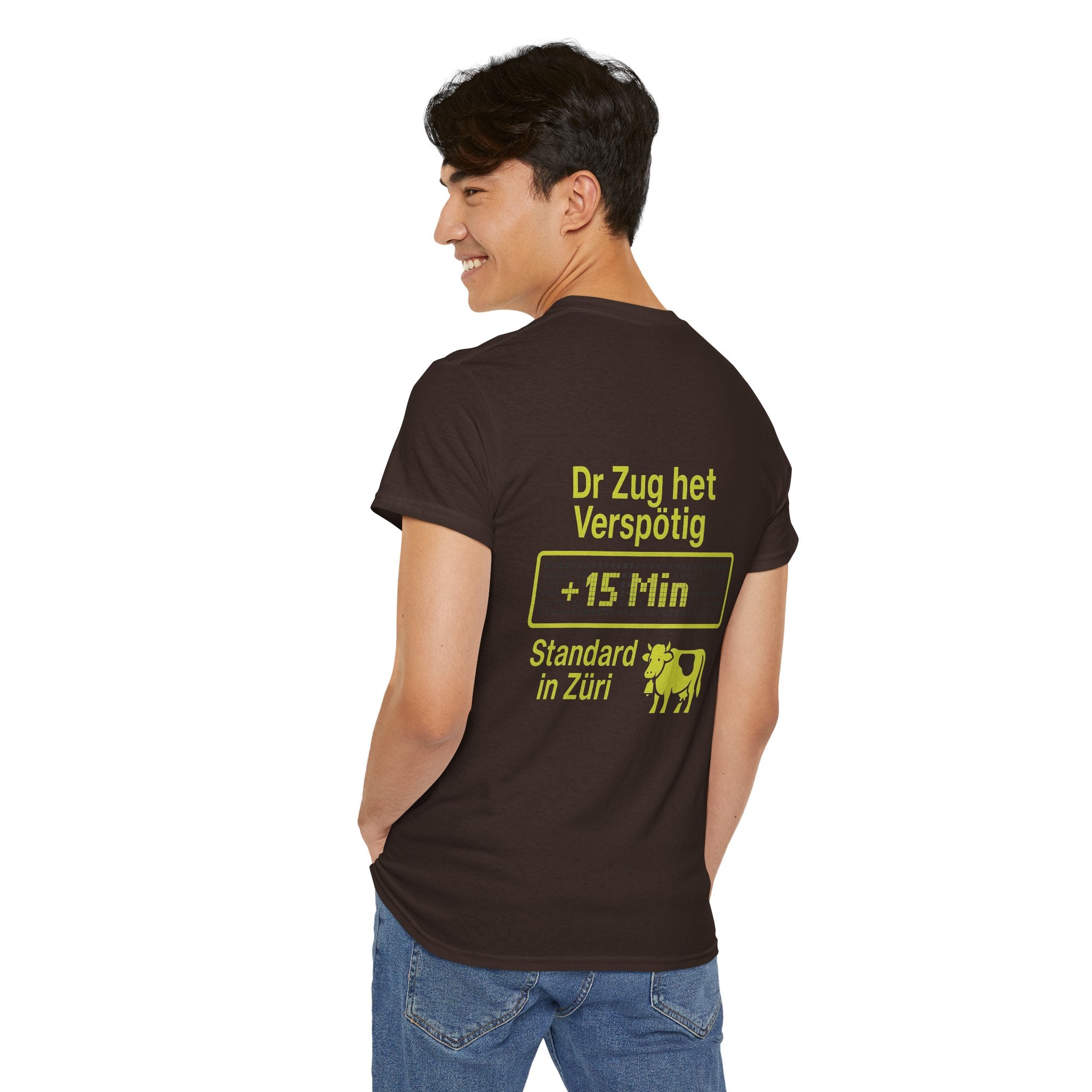 Dr Zug het Verspötig – Schweizer ÖV Meme Shirt