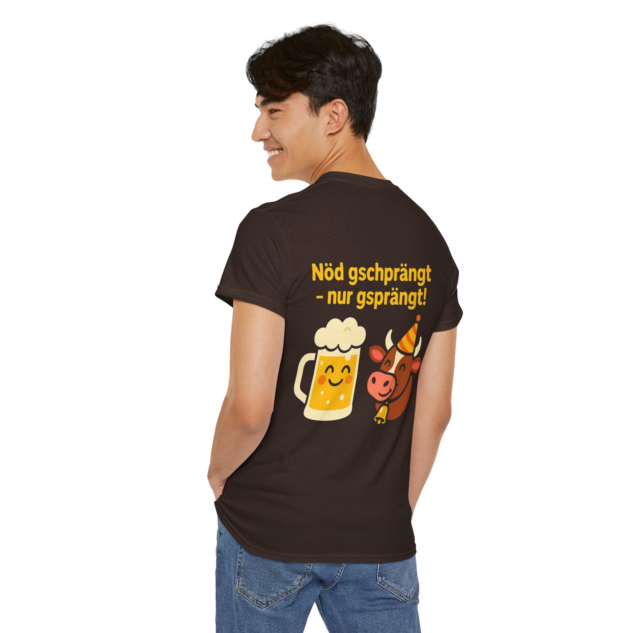 Nöd gschprängt – nur gsprängt – Schweizer Party Humor Shirt