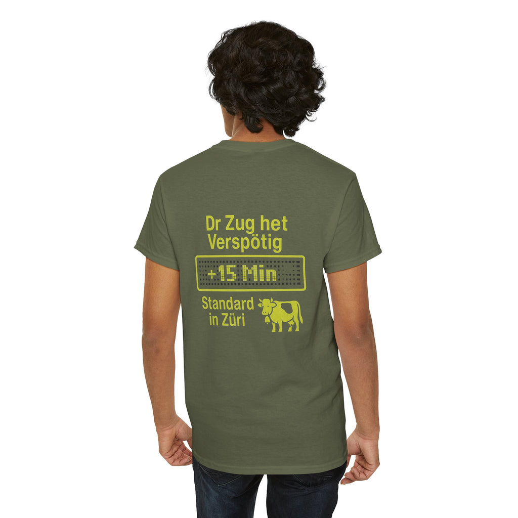 Dr Zug het Verspötig – Schweizer ÖV Meme Shirt